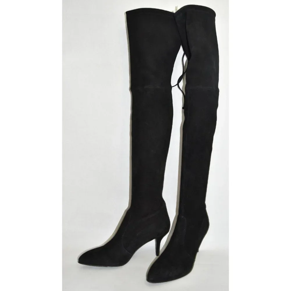 $850 STUART WEITZMAN Tiemodel Over-the-Knee Stretch Suede Boot BLACK 8 (PD15)